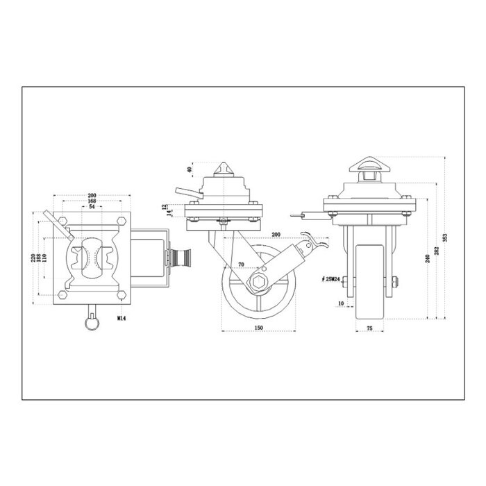 ISO sea container swivel castor with brake 150 mm - 3000 kg