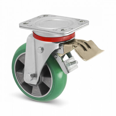 Rodízio giratório PU com travão 200 mm - reforçado - rolamento de esferas - 700 kg