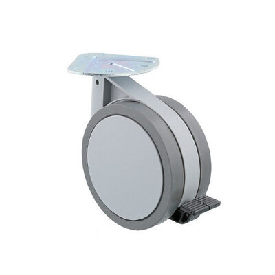 Rodízio para móveis cinzento com travão 100 mm - placa