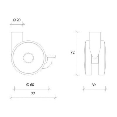 Grå møbelhjul med bremse 60 mm - M10X25