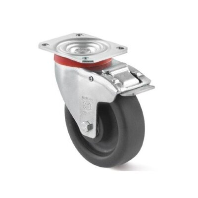 Roda giratória ESD em aço inoxidável com travão 125 mm Nylon