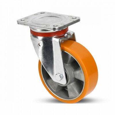 Roue pivotante en PU 200 mm - renforcée - roulement à billes - 800 kg