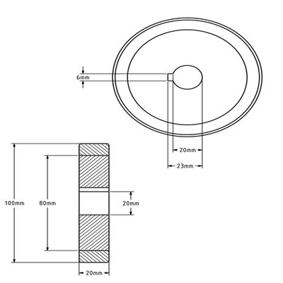 Polyuretan drivhjul 100x20 mm - Hål 20 mm H7 spår - 200 kg