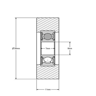 Guide roller 38x11 mm - polyurethane - 30 kg