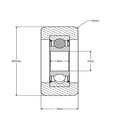 Guide roller 35x15 mm - polyurethane - 60 kg