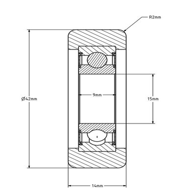 Guide roller 42x14 mm - polyurethane - 70 kg