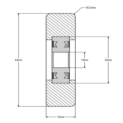 Guide roller 60x15 mm - polyurethane - 110 kg