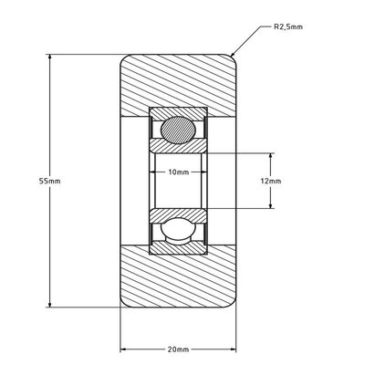 Guide roller 55x20 mm - polyurethane - 115 kg