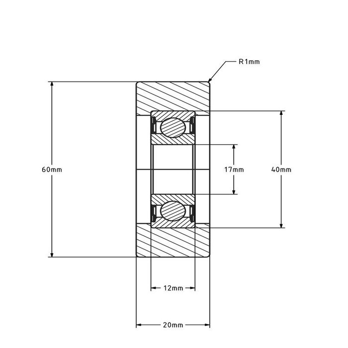 Styrulle 60x20 mm – polyuretan – 70 kg