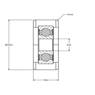 Guide roller 25x10 mm - polyurethane - 20 kg