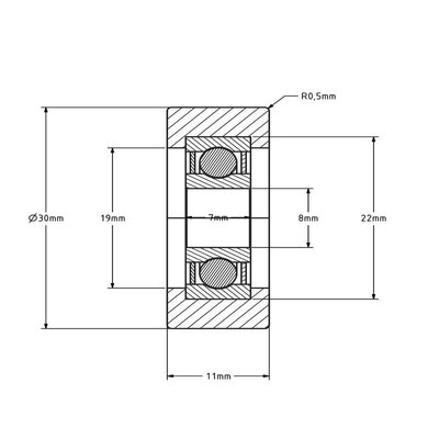 Rolo guia 30x11 mm - poliuretano - 22 kg