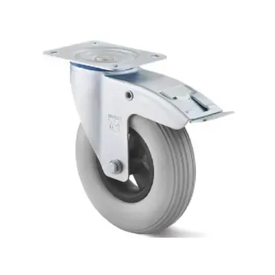Rodízio giratório com travão anti-fuga 200 mm - PU espumado - 100 kg