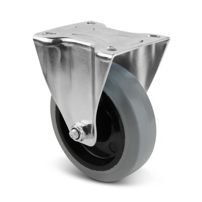 Ruota fissa in acciaio inox 125 mm - Gomma elastica - 190 kg