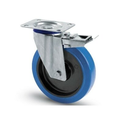 Rueda giratoria de acero inoxidable 80 con freno - Goma elástica - 110 kg