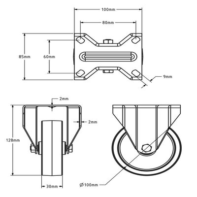 Rustfrit stål hjul 100 mm - Nylon - 150 kg