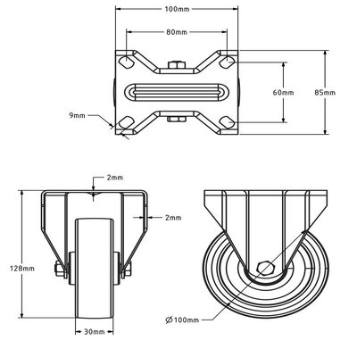 Roue fixe en acier inoxydable 100 mm - roulement à rouleaux - 150 kg