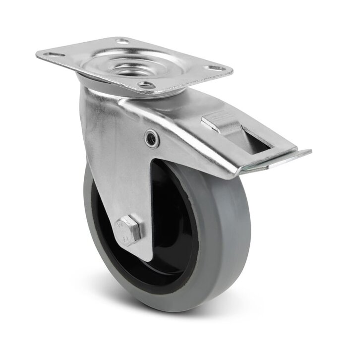 Roda giratória em borracha com travão 160 mm - rolamento de esferas - 350 kg