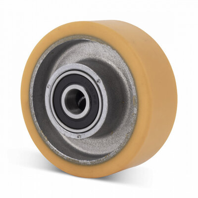 Roda em PU 80 mm - rolamento de esferas com furo de 12 mm - 180 kg