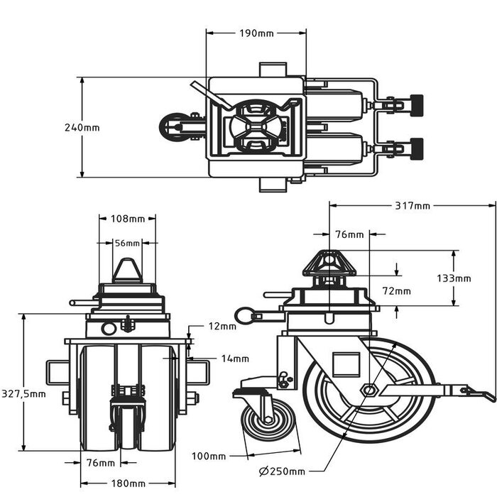 ISO морско контейнерно колело с спирачка 250 mm - 4500 kg