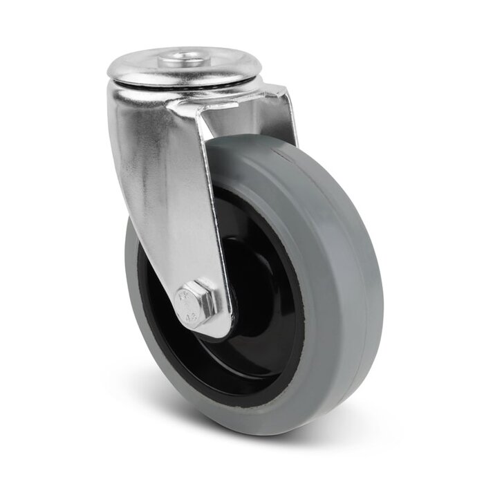 Roda giratória de borracha 80 mm - rolamento de rolos - 110 kg