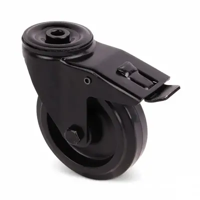 Rodízio giratório preto com travão 80 mm - rolamento de rolos - 100 kg