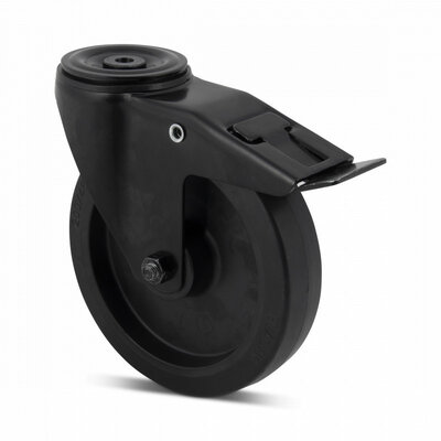 Rodízio giratório preto com travão 200 mm - rolamento de rolos - 400 kg