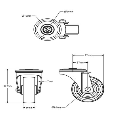 Rustfritt svinghjul 80 mm – rullelager – 120 kg