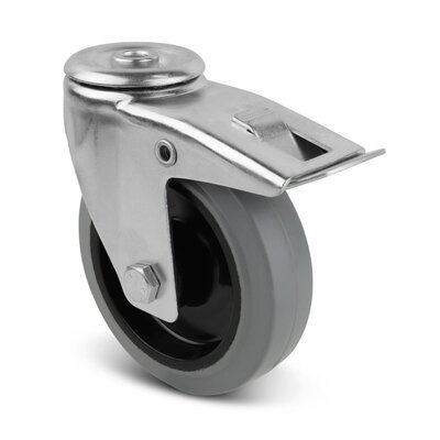 Roda giratória em borracha com travão 80 mm - rolamento - 110 kg
