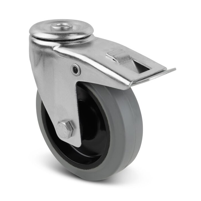 Rueda giratoria de goma con freno 80 mm - rodamiento de rodillos - 110 kg