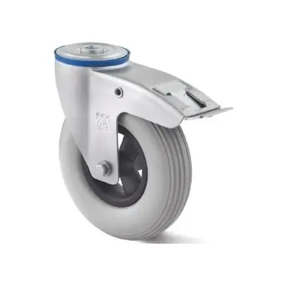 Rodízio giratório antiderrapante com travão 200 mm - PU espumado - 100 kg