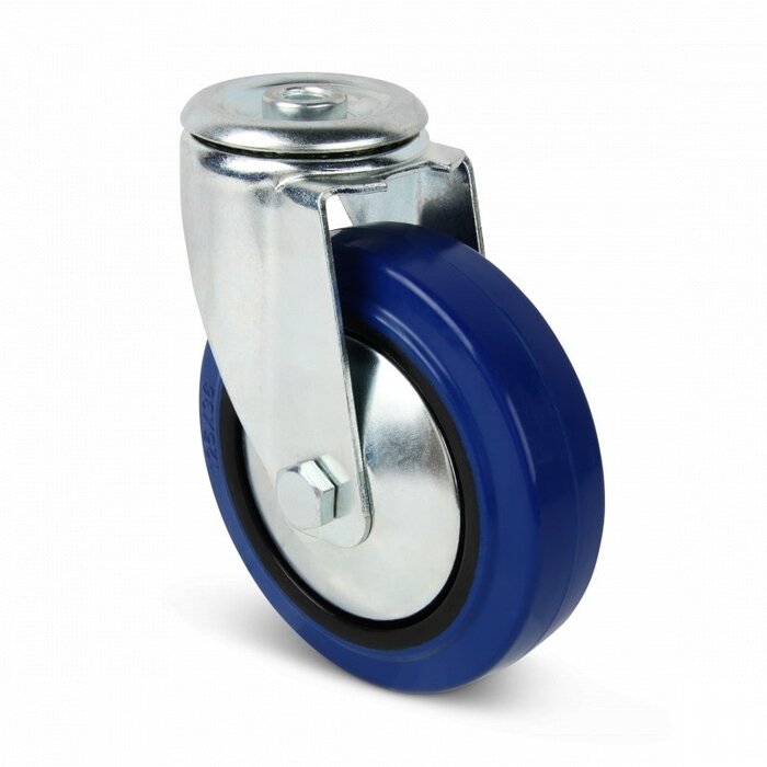 Roda giratória de borracha azul 80 mm - 110 kg
