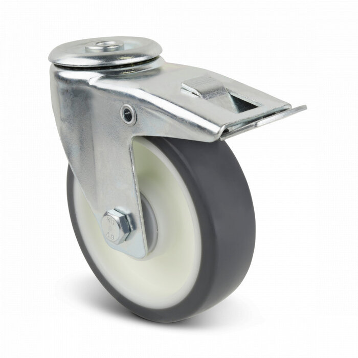 PU-svinghjul med bremse 80 mm - kugleleje - 120 kg