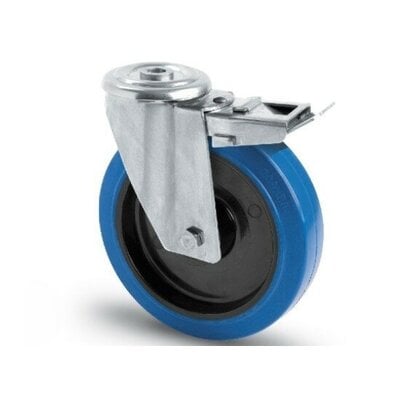 Rustfritt svinghjul med brems 125 mm - Elastisk gummi - 190 kg
