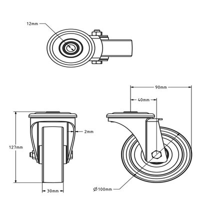 Rostfritt svängbart hjul 100 mm – rullager – 150 kg