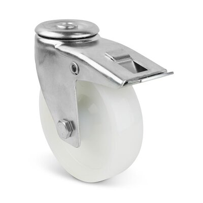 Rodízio giratório em nylon com travão 100 mm - rolamento de rolos - 200 kg