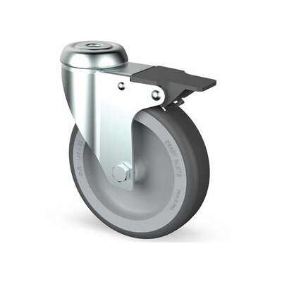 Roda giratória de borracha com travão 100 mm - orifício para parafuso - 80 kg