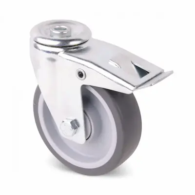 Roue pivotante en caoutchouc avec frein 80 mm - roulement à billes - 80 kg
