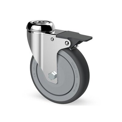 Roue pivotante en caoutchouc avec frein 100 mm - roulement à billes - 80 kg