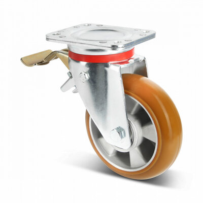 PU swivel castor with brake 200 mm convex - ball bearing - 600 kg