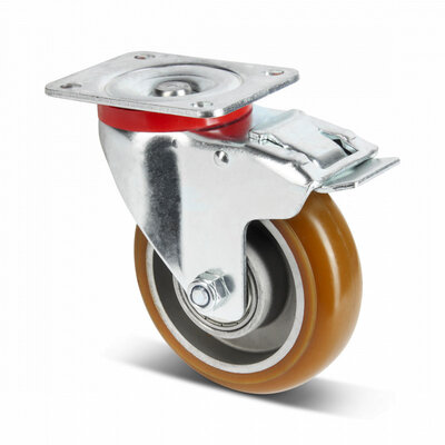 Roue pivotante en PU avec frein 100 mm, brun bombé - 270 kg