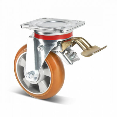 PU swivel castor with brake 160 mm brown convex - 510 kg