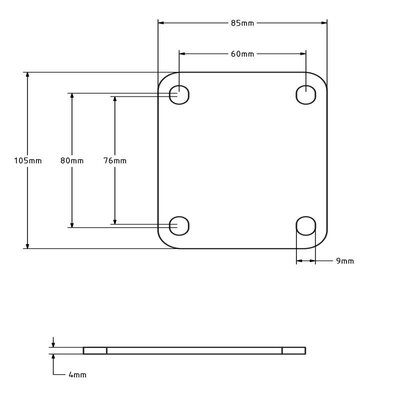Piastra di montaggio in acciaio inox 105x80 / 4 mm