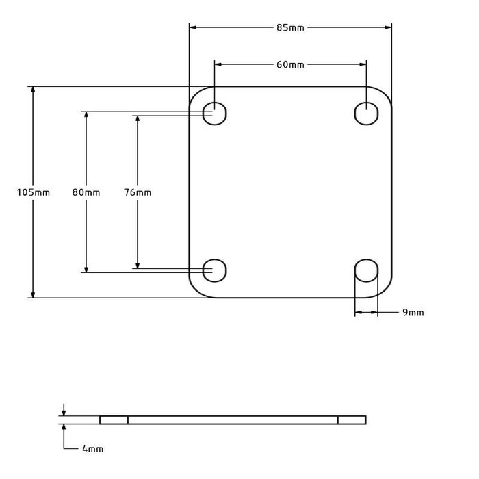Plaque de montage en acier inoxydable 105x80 / 4 mm