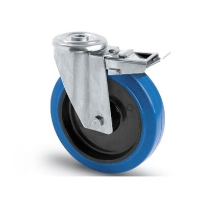 Roue pivotante en acier inoxydable avec frein 80 - Caoutchouc élastique - 110 kg