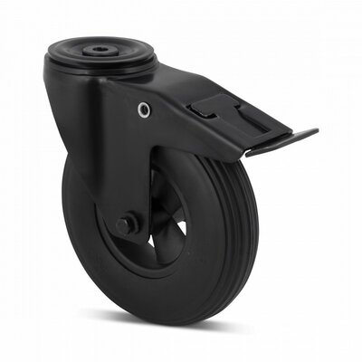 Roue pivotante en PU mousse noir avec frein 200 mm - 100 kg