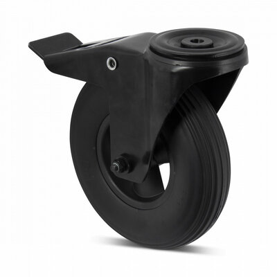 Roue pivotante en PU mousse noir avec frein 200 mm - 100 kg