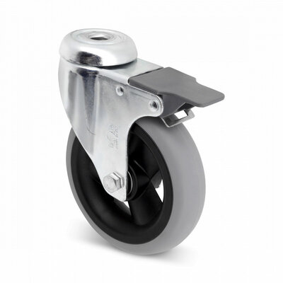 Rodízio giratório com travão anti-furo 125 mm - PU espumado - 75 kg