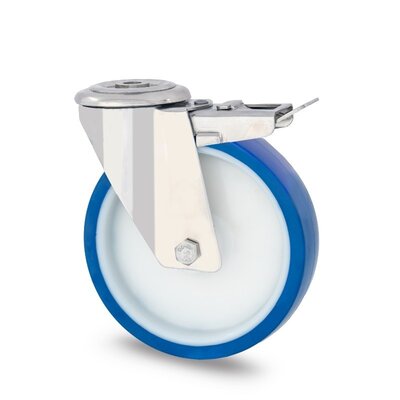 Rodízio giratório em aço inoxidável com travão 80 mm - rolamento - 120 kg