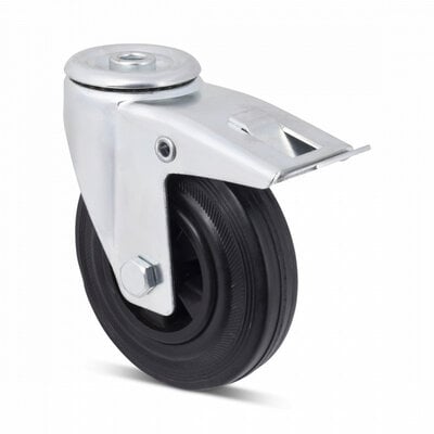 Rubber swivel castor with brake 125 mm - roller bearing - 100 kg
