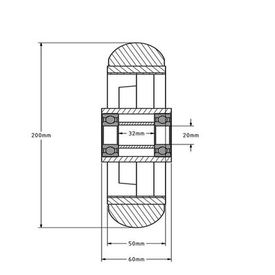 PU wheel 200 mm convex - axle hole 20 mm - 600 kg